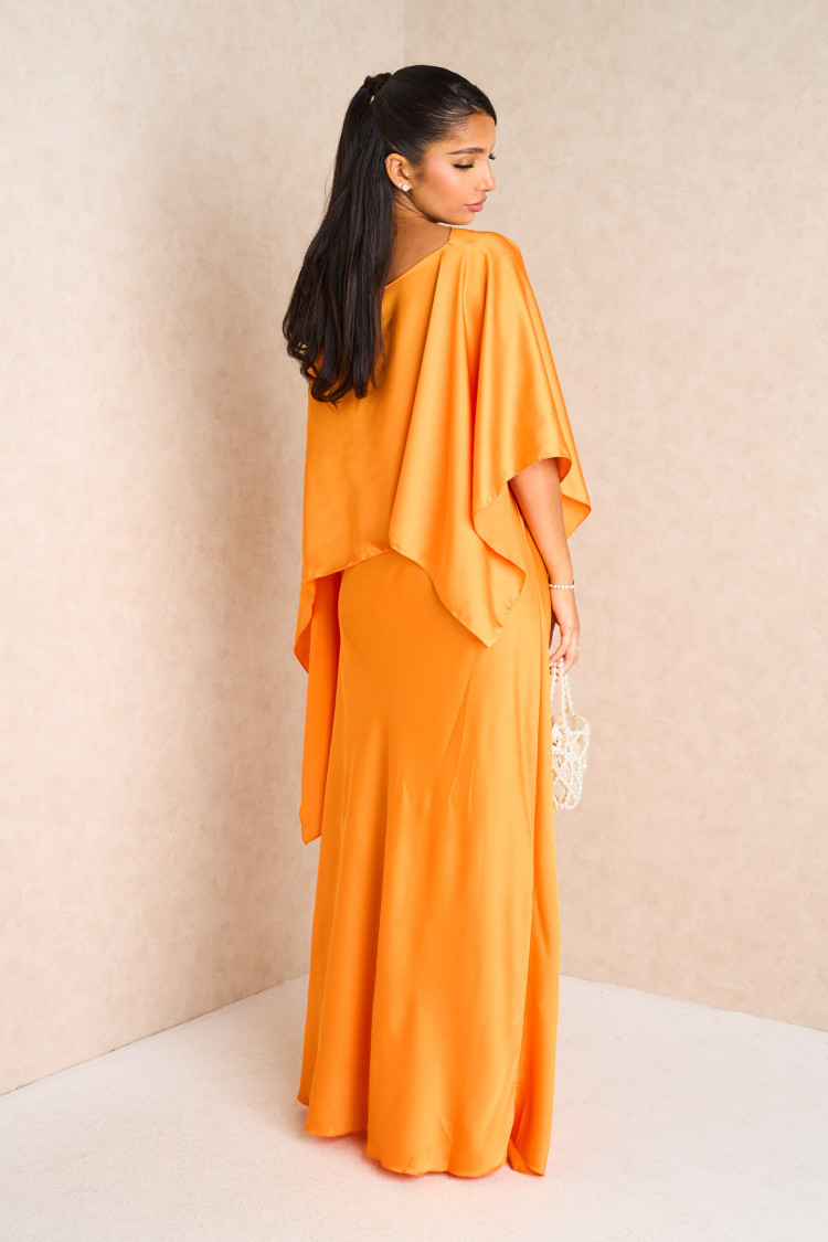 2-piece set dress + orange satin poncho