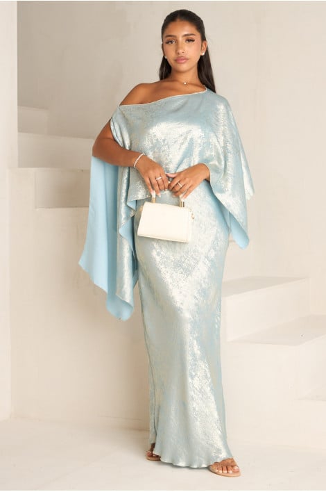 2-piece strapless dress + blue satin poncho (silver)