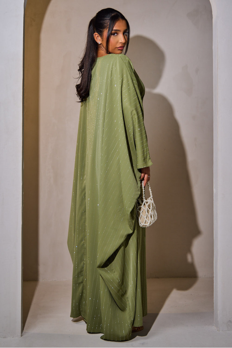 Khaki abaya with rhinestones