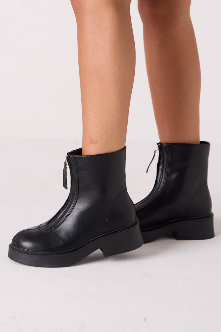 Black faux leather insert ankle boots with zipper