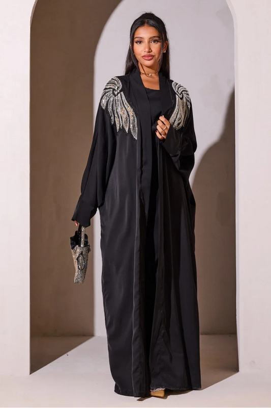 2-piece set abaya + black belted vest