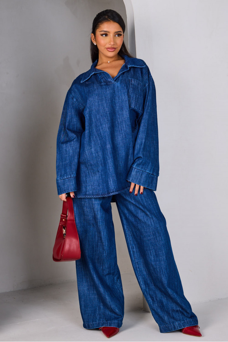 2 piece set shirt + blue denim pants