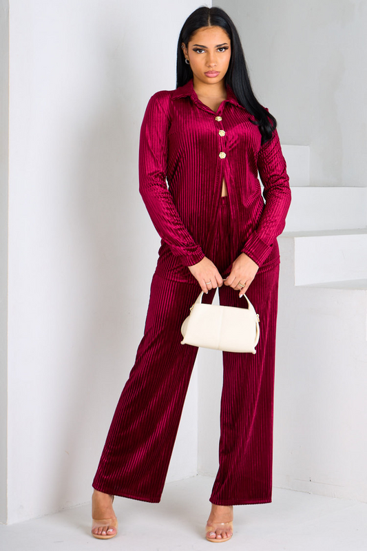 2-piece set of burgundy corduroy shirt + pants