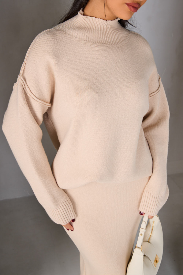 2-piece set: beige knit sweater + skirt