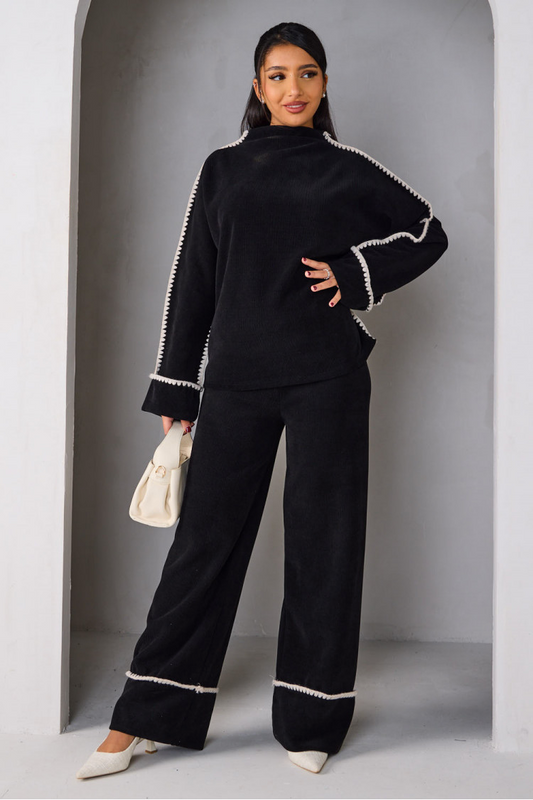 2-piece set of black velvet sweater + pants