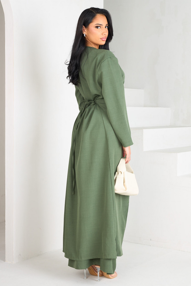 Long jacket + khaki skirt set