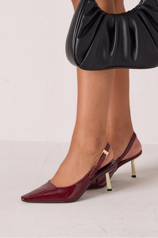 Burgundy patent leather mules