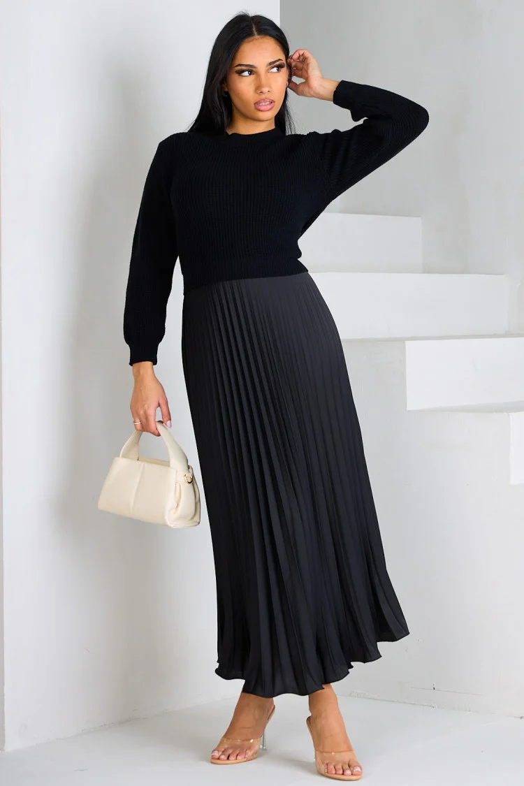 Black pleated dress with sweater insert