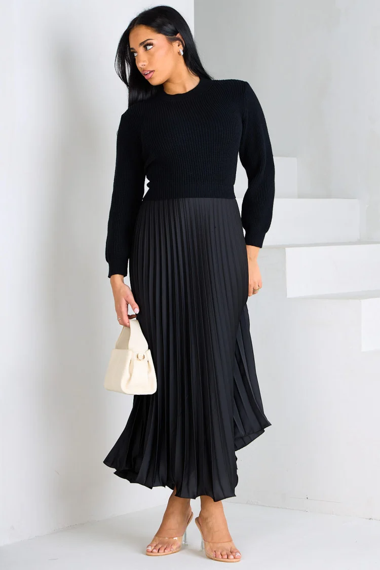 Black pleated dress with sweater insert