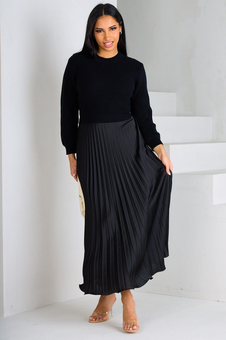 Black pleated dress with sweater insert