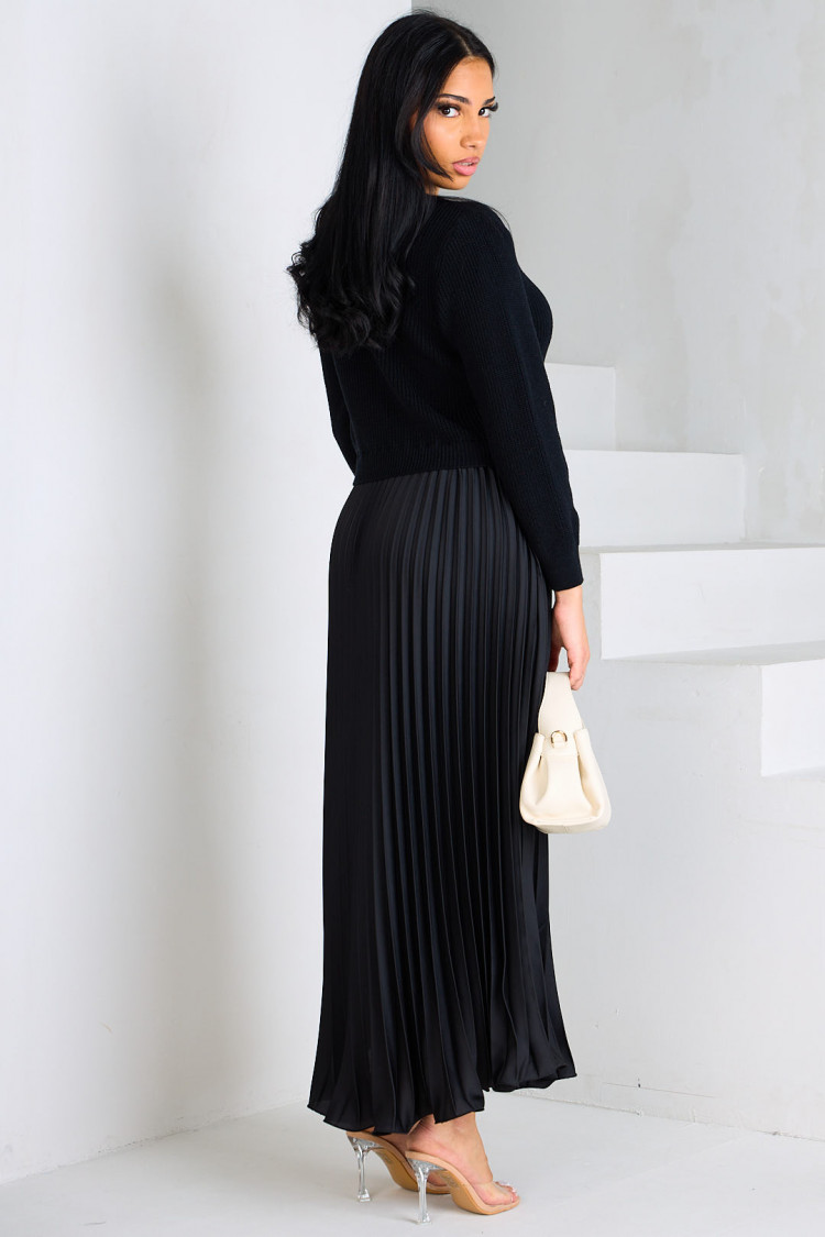 Black pleated dress with sweater insert