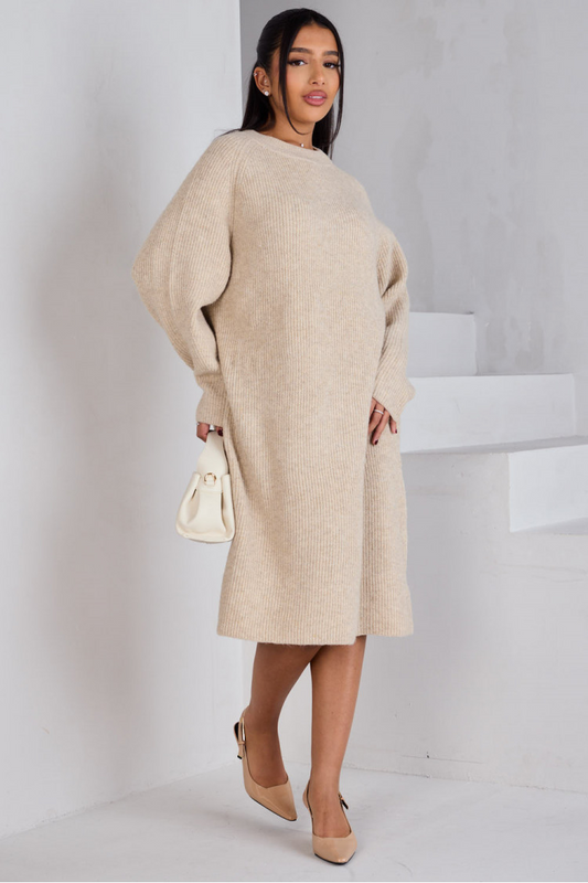 Beige knitted sweater dress