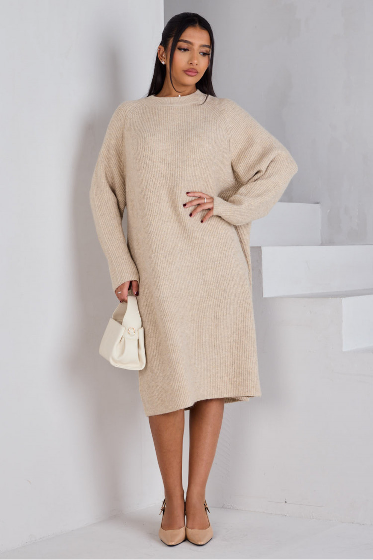 Beige knitted sweater dress