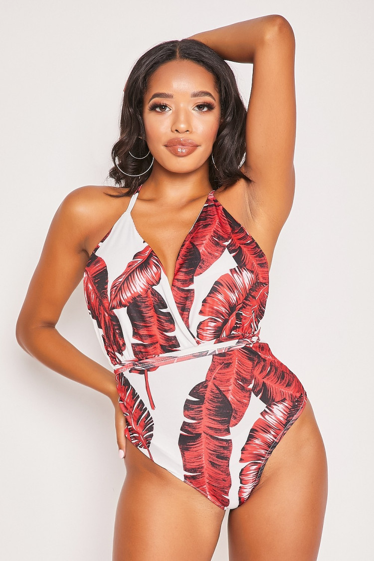 White and red one piece swimsuit