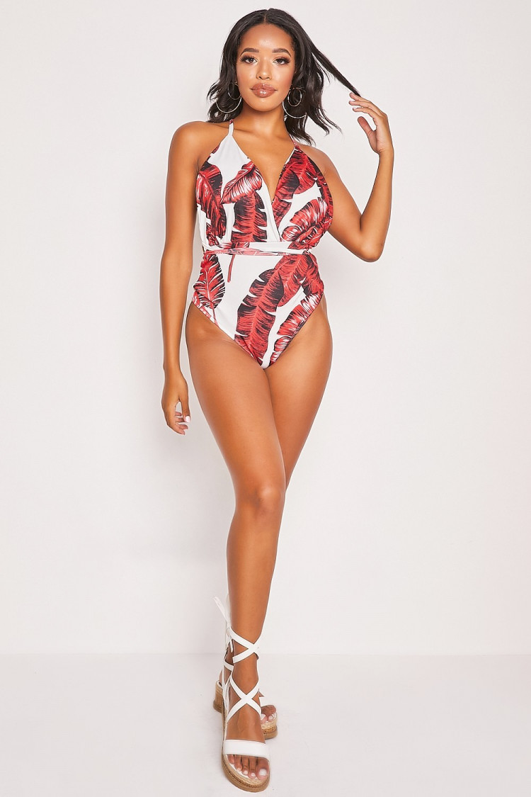 White and red one piece swimsuit